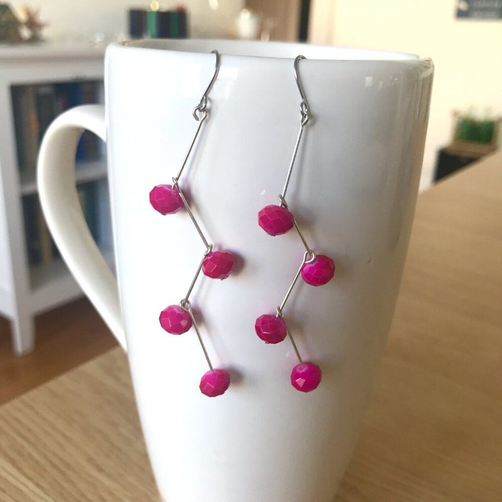Hot Pink Fuchsia Branching Gravity Earrings